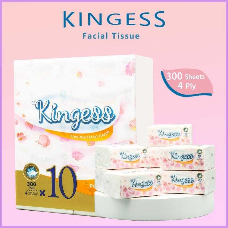 KINGESS Facial Tissue Sakura 10 Packs 4Ply 300 Sheets Per Pack, Tissues ...