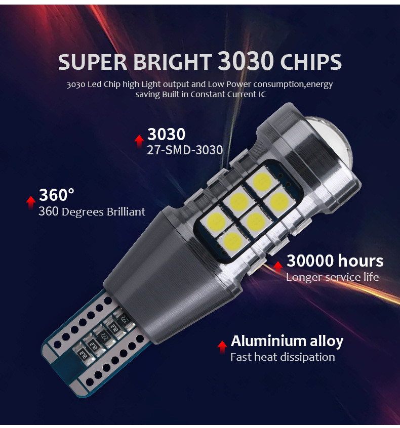 2PC Car Reversing Light T15 LED Bulb 3030 27SMD Replacement Turn Signal ...