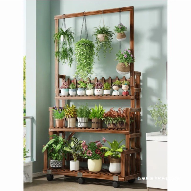 New Anticorrosion Wood Flower Rack Storage Rack Balcony Mobile Step ...