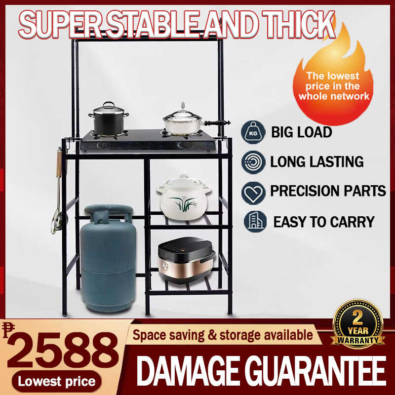 Stand Gas Stove Rack Kitchen Heavy Duty Organizer Stainless Patungan