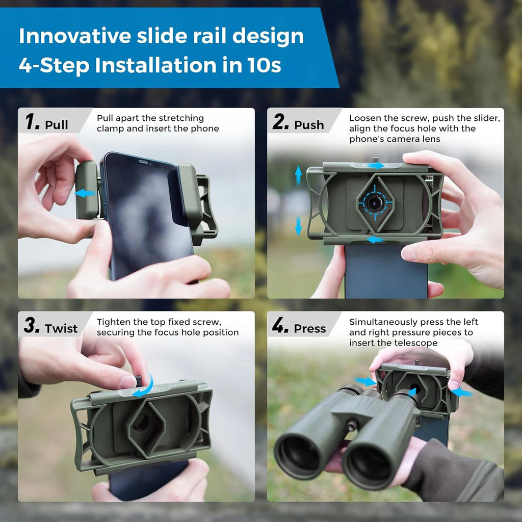 APEXEL APL-F002X Telescope Phone Adapter 360° Rotatable Phone Mount for ...