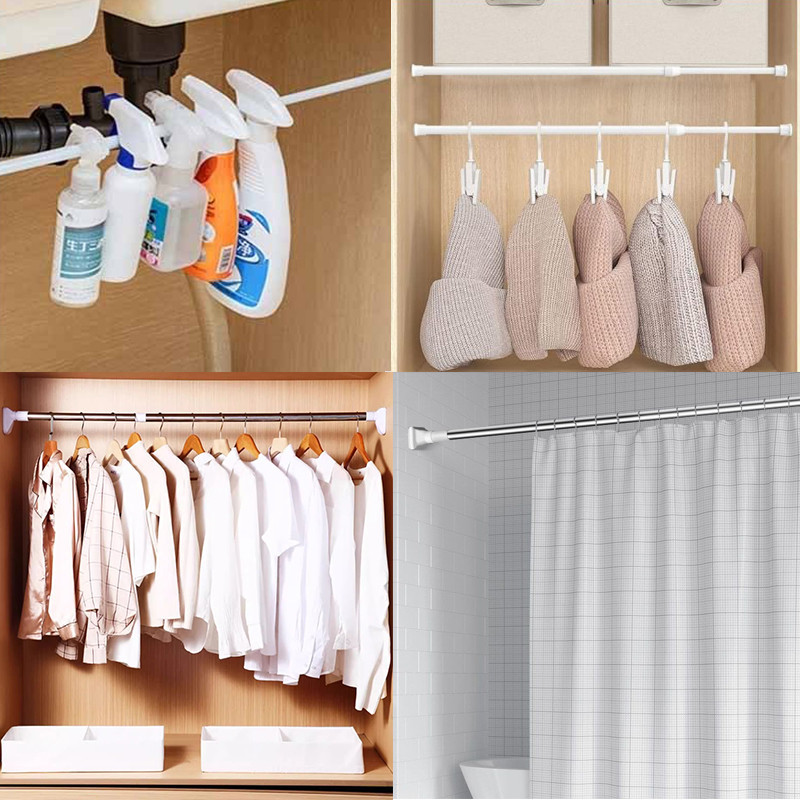 B1T2 Telescopic Rod Multi-functional Curtains Rod Adjustable Clothes ...