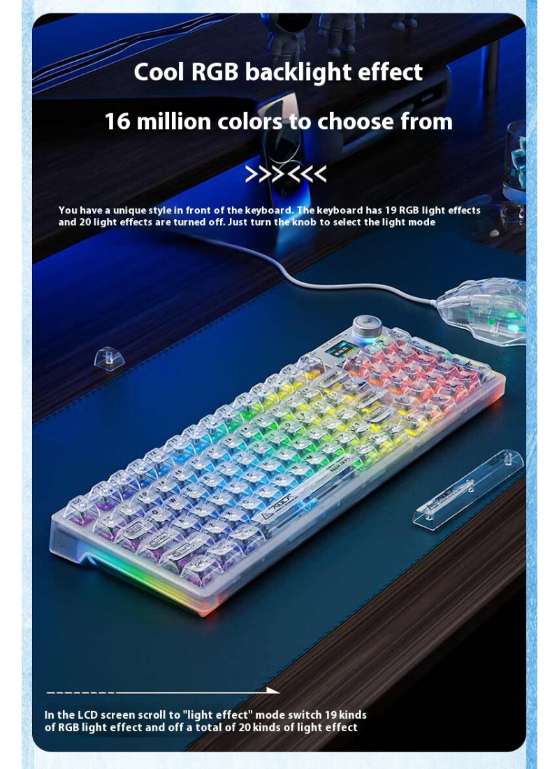 AULA F98 Pro Mechanical Keyboard W/ Rotate Button RGB Backlit ...