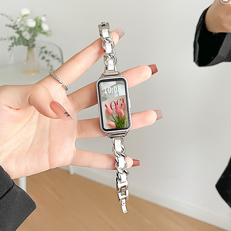 Fashion Slim Metal denim chain leather strap for HUAWEI Band 9 8 NFC