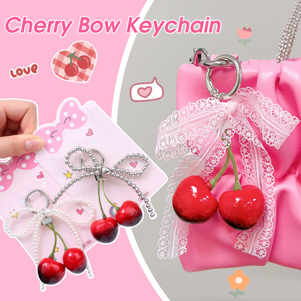 Elegant Pearl Bow Lace Ribbon Pendant Alloy Keyring - Handbag Key DIY ...