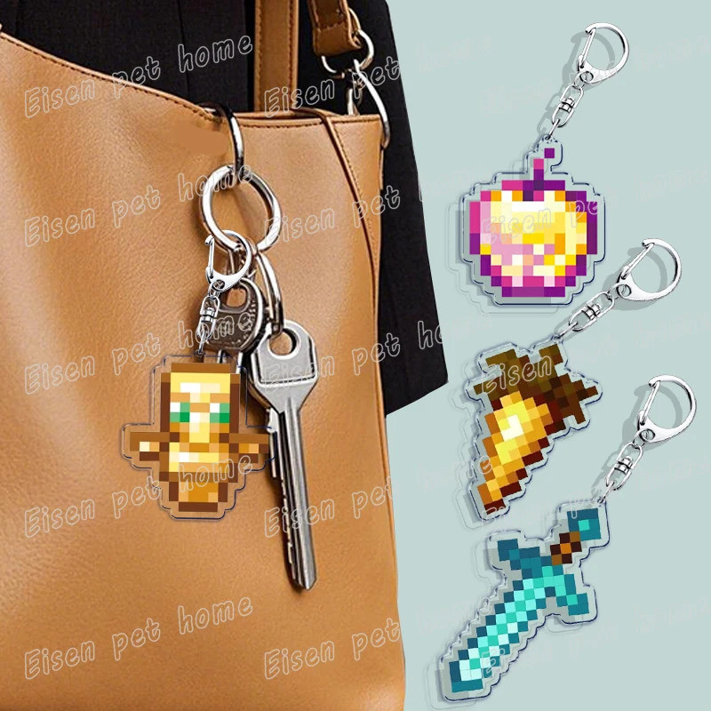 Cute Cartoon Minecraft Pixel Style Keychains for Accessories Bag ...