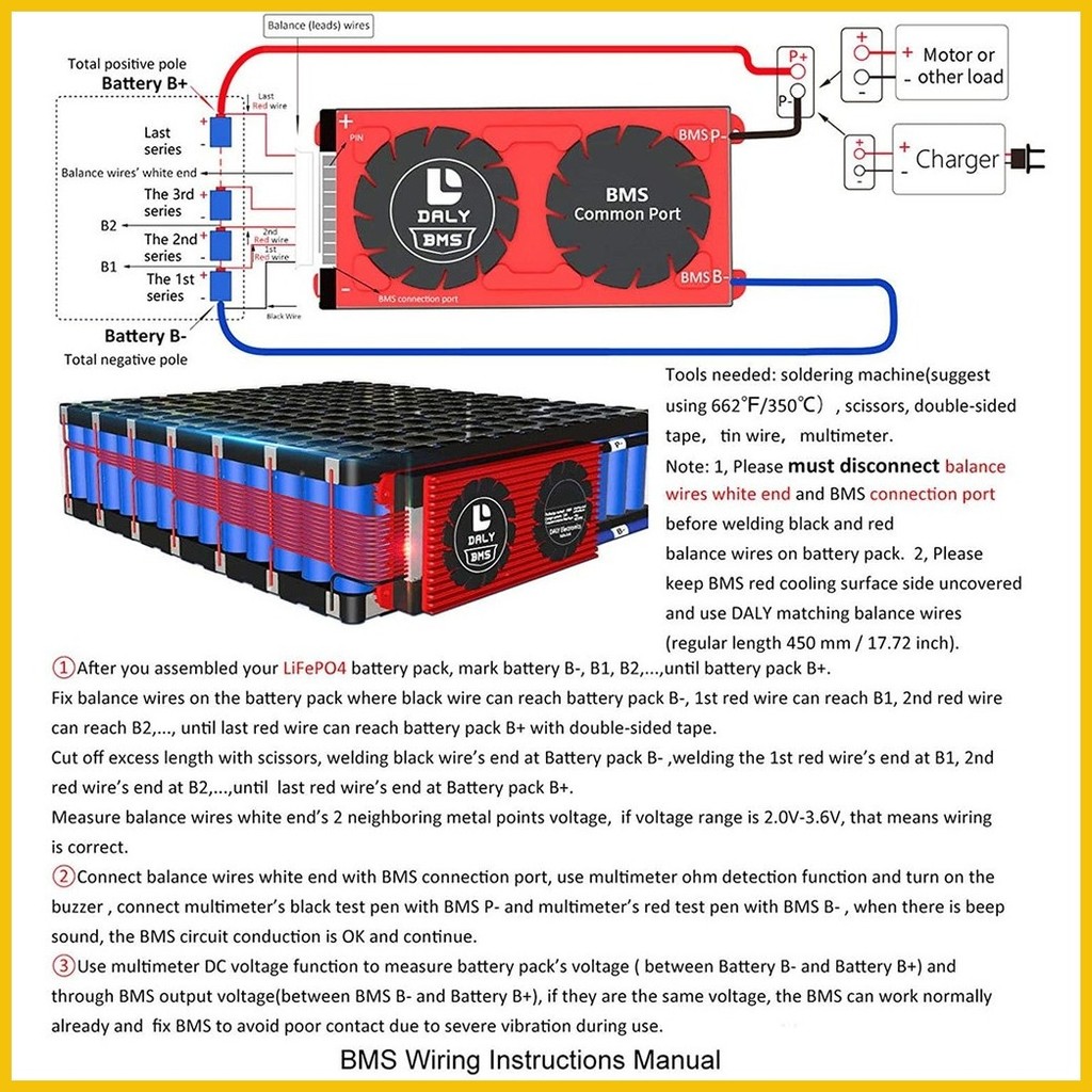 DALY BMS LiFePo4 8S 24V 15A – Scheda Di Protezione Con Porta Comune, Sensore Di Temperatura E Bilanciamento, Per Batterie Al Litio Ferro 3,2V