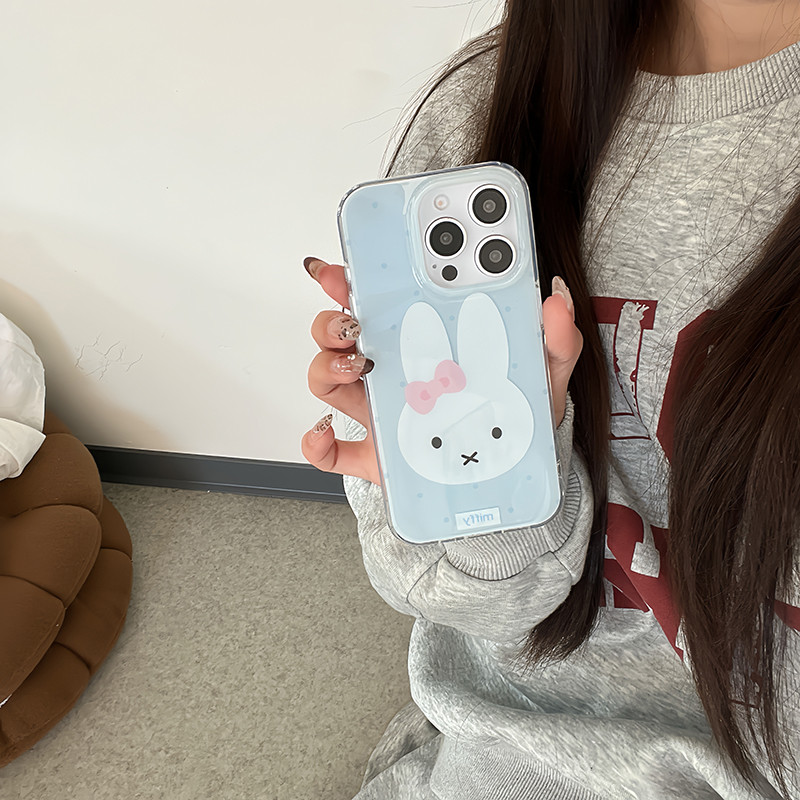 Lovely Blue Miffy Rabbit Pendant Phone Case Compatible for iPhone 16 15 ...