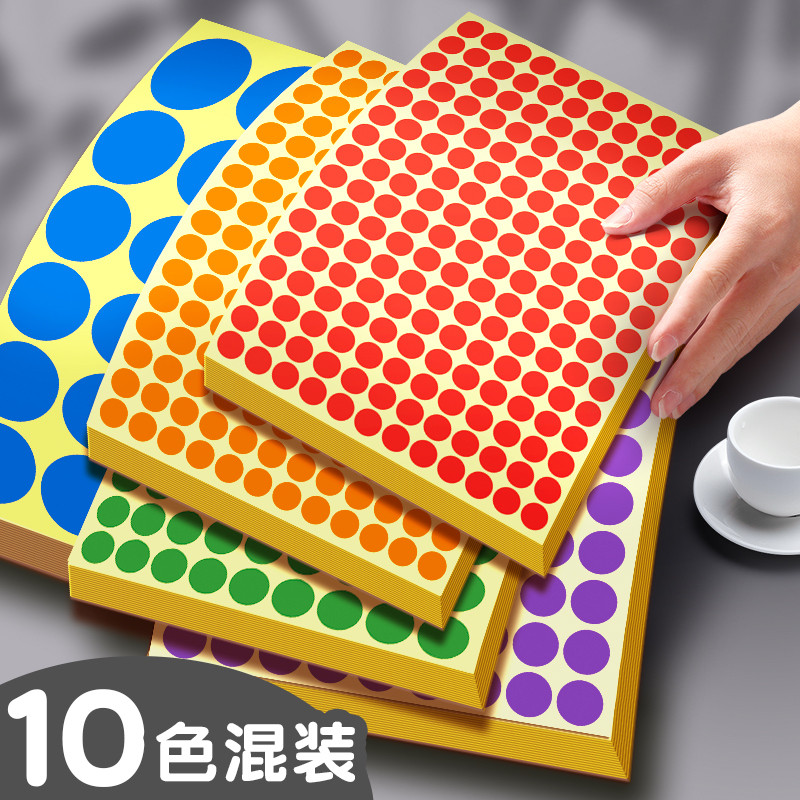 Colored dots, adhesive hands written stickers, sizes, small labels ...