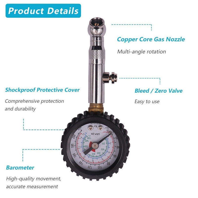 Tire Pressure Gauge with Rubber Hose for Any Car Truck Tire Pressure ...
