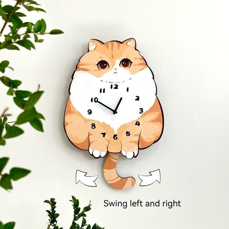 Cute Cat Pendulum Clock Creative Wall Clock Home Living Room Wall Decor ...