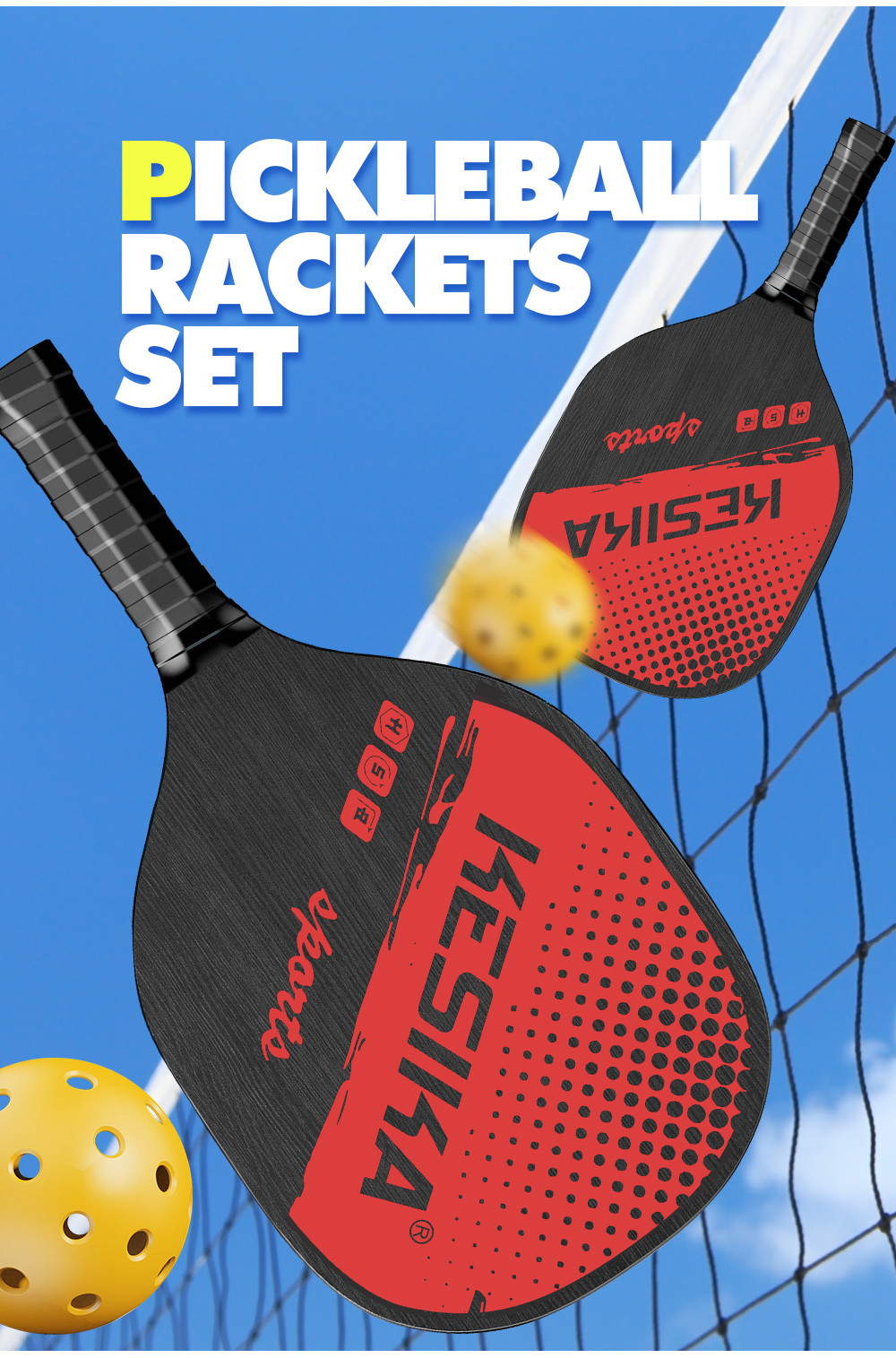 Pickleball Paddle Racket Durable Wooden Pickleball Rackets Set of 2 ...
