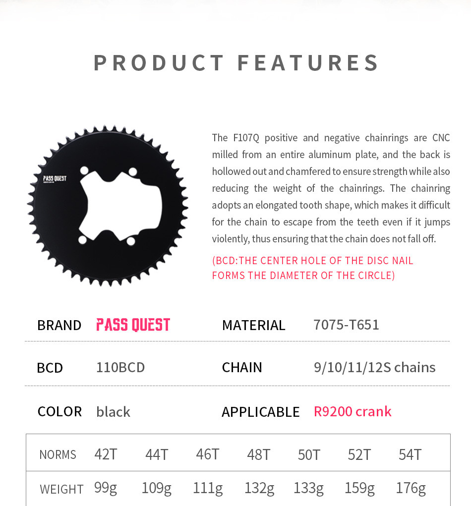 PASS QUEST Chainring R9200 110BCD 4 bolt for Shimano Dura Ace R9200 ...