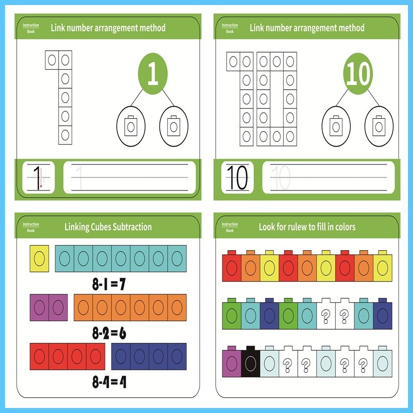 2CM Number Linking Blocks Toys With 18 Pages 36 Sides Activity Cards ...
