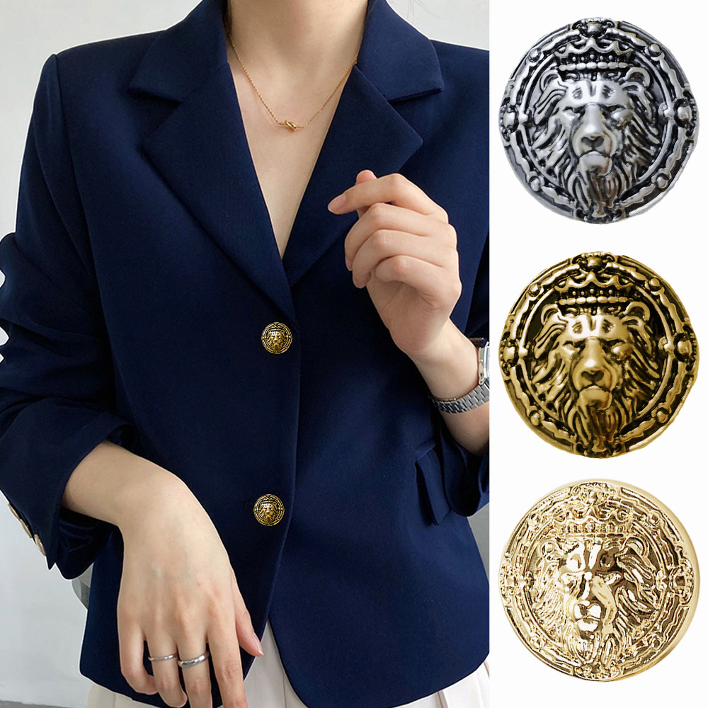 10 Pieces/set Classic Crown Lion Head Pattern Round Metal Buttons Suit ...