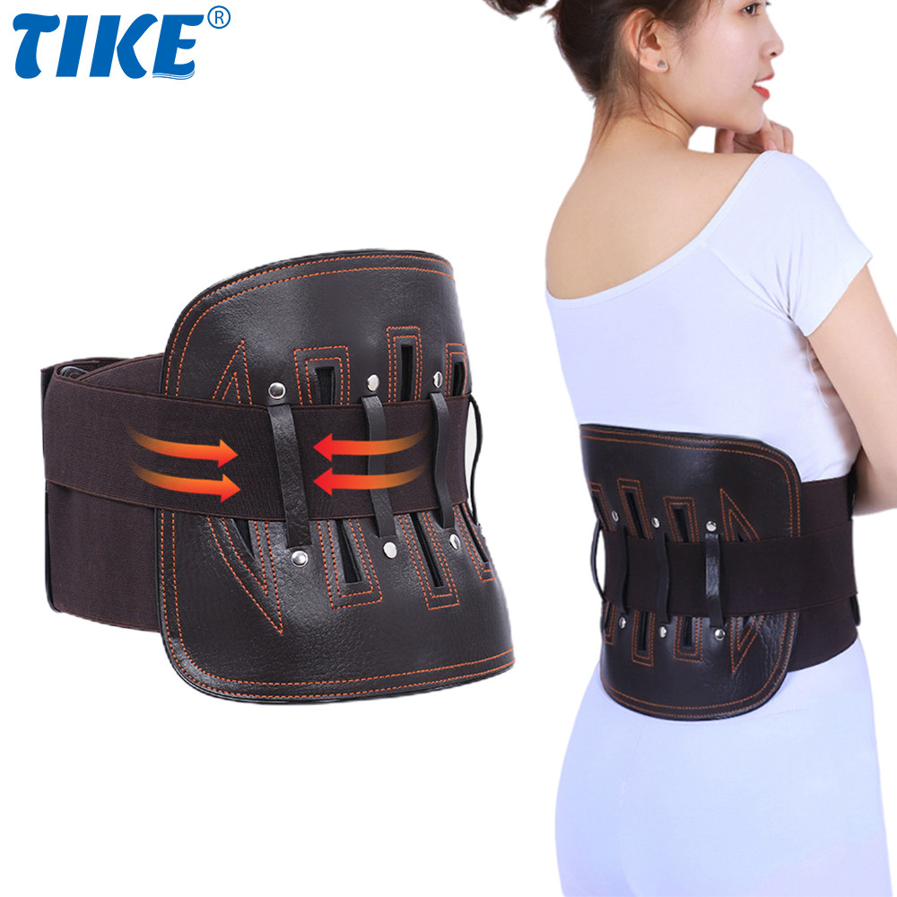 TIKE Leather Lower Back Brace Pain Relief Lumbar Support Belt ...