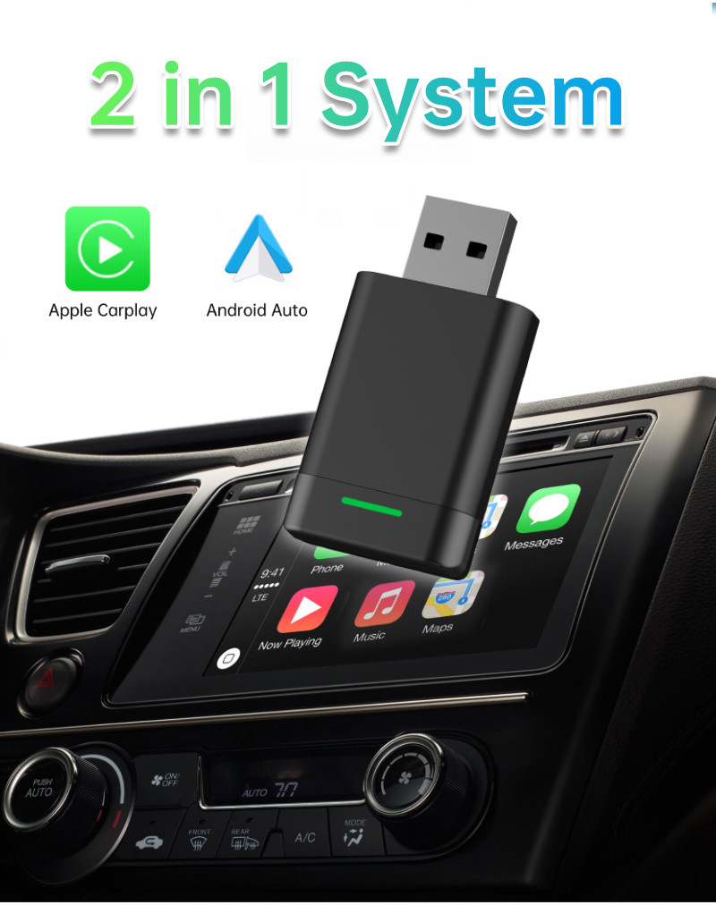 New Wireless Carplay Android Auto Metal Car Adapter 2-In-1 Wired To ...