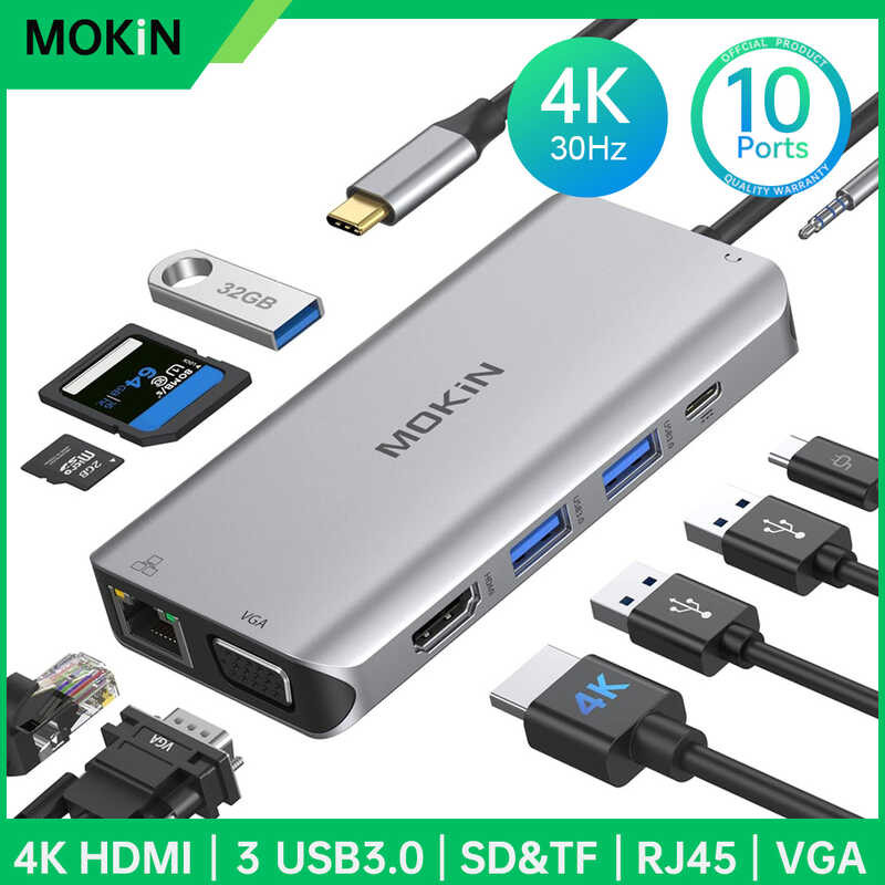 Mokin Hub Multiport Adapter, 10 1 Dual Display USB C Docking Station Na ...