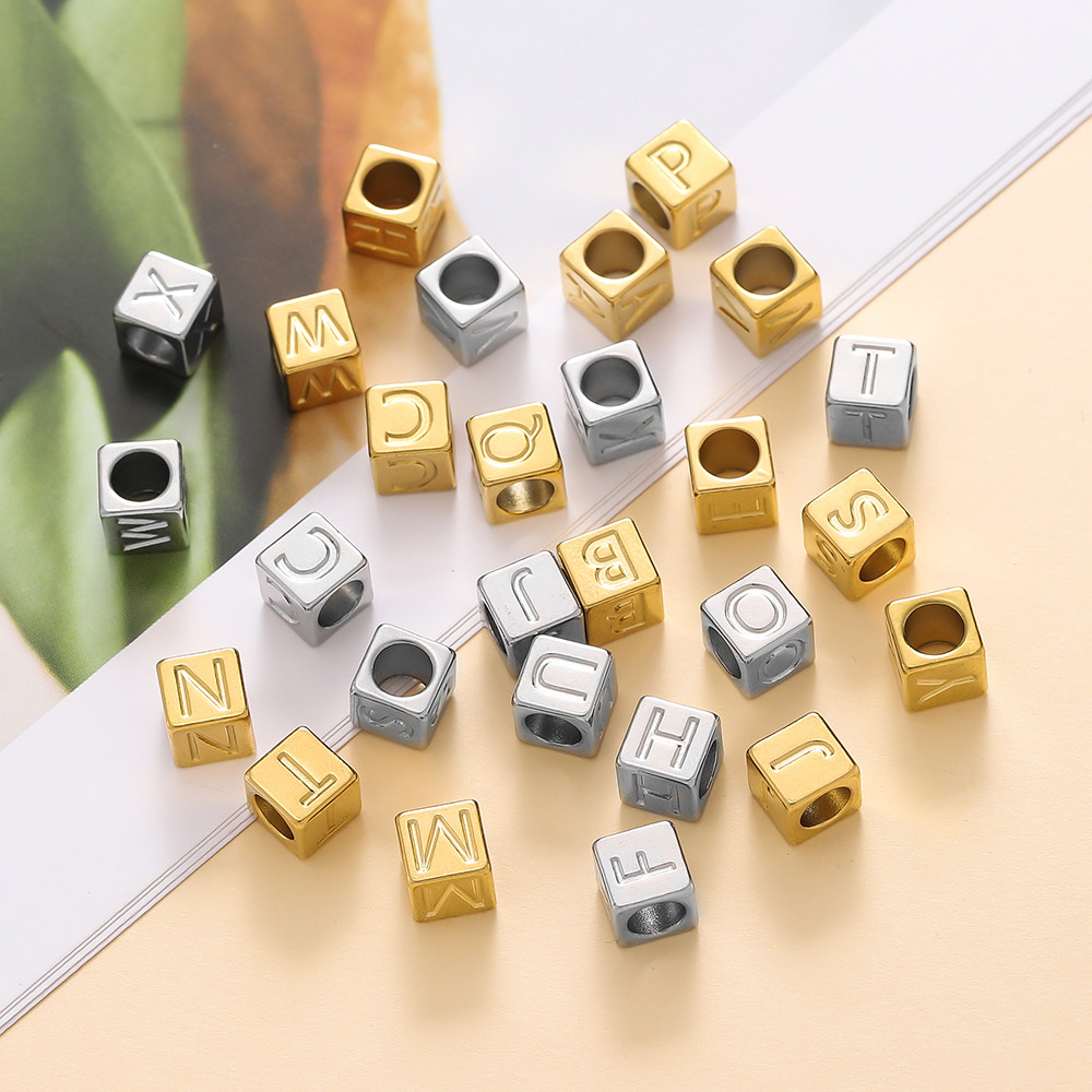 St Kunkka Pcs Stainless Steel Square Letter Beads High Quality Large Hole Beads For Diy