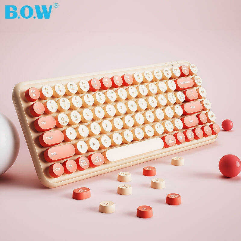 BOW K508 Color 2.4G Cute USB Wireless Keyboard Ergonomic 85 Keys Round ...