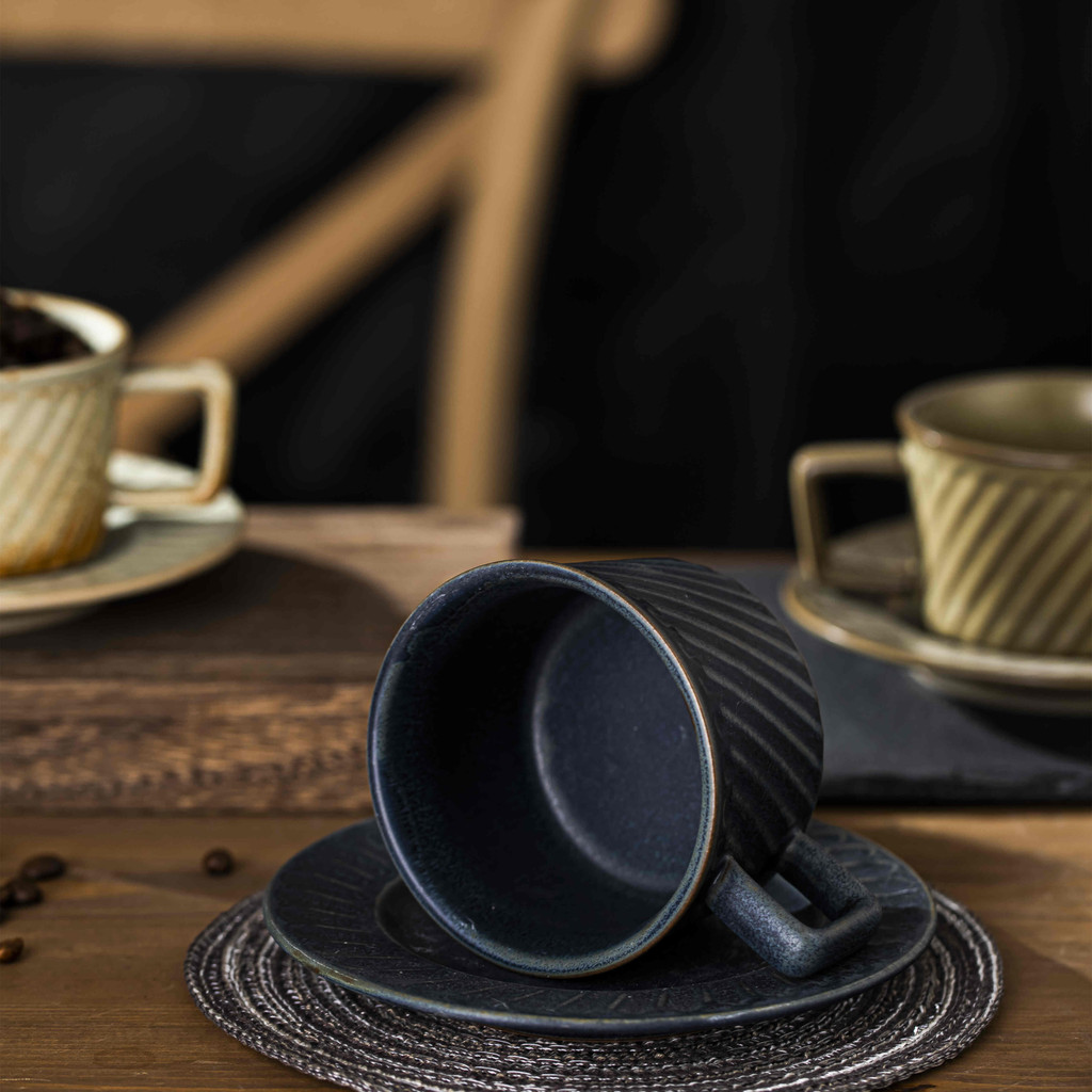 VISHINE Retro European Style Ceramic Tea Cup and Saucer Diagonal Lined ...