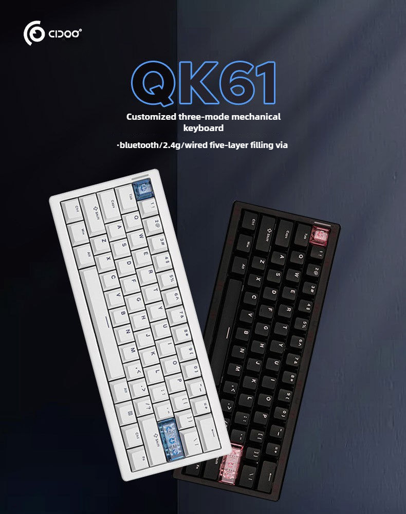 CIDOO QK61 V2 3Mode Bluetooth 2.4g Wired Mechanical Keyboard Gasket Hot ...