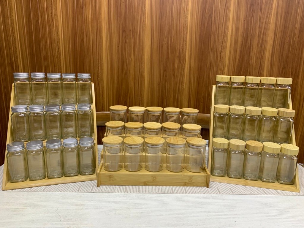VISHINE 3-Tier Bamboo Spice Storage Rack with Glass Jars Set Kitchen ...
