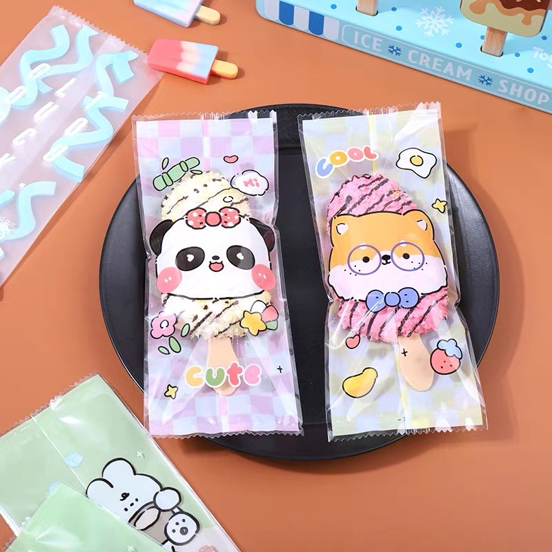 (100pcs) 8x19 CM Ice Cream Panda Fox Cute Plastic Bag for Seal Graham ...