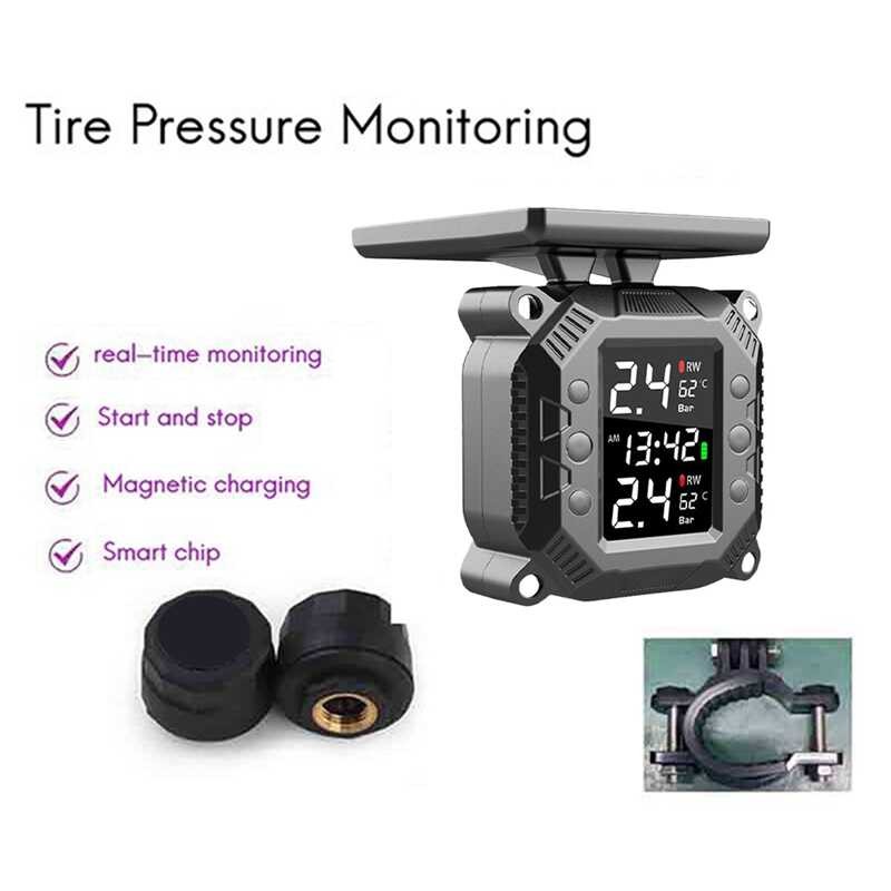 Motorcycle Wireless TPMS Tire Pressure Monitoring System Solar External