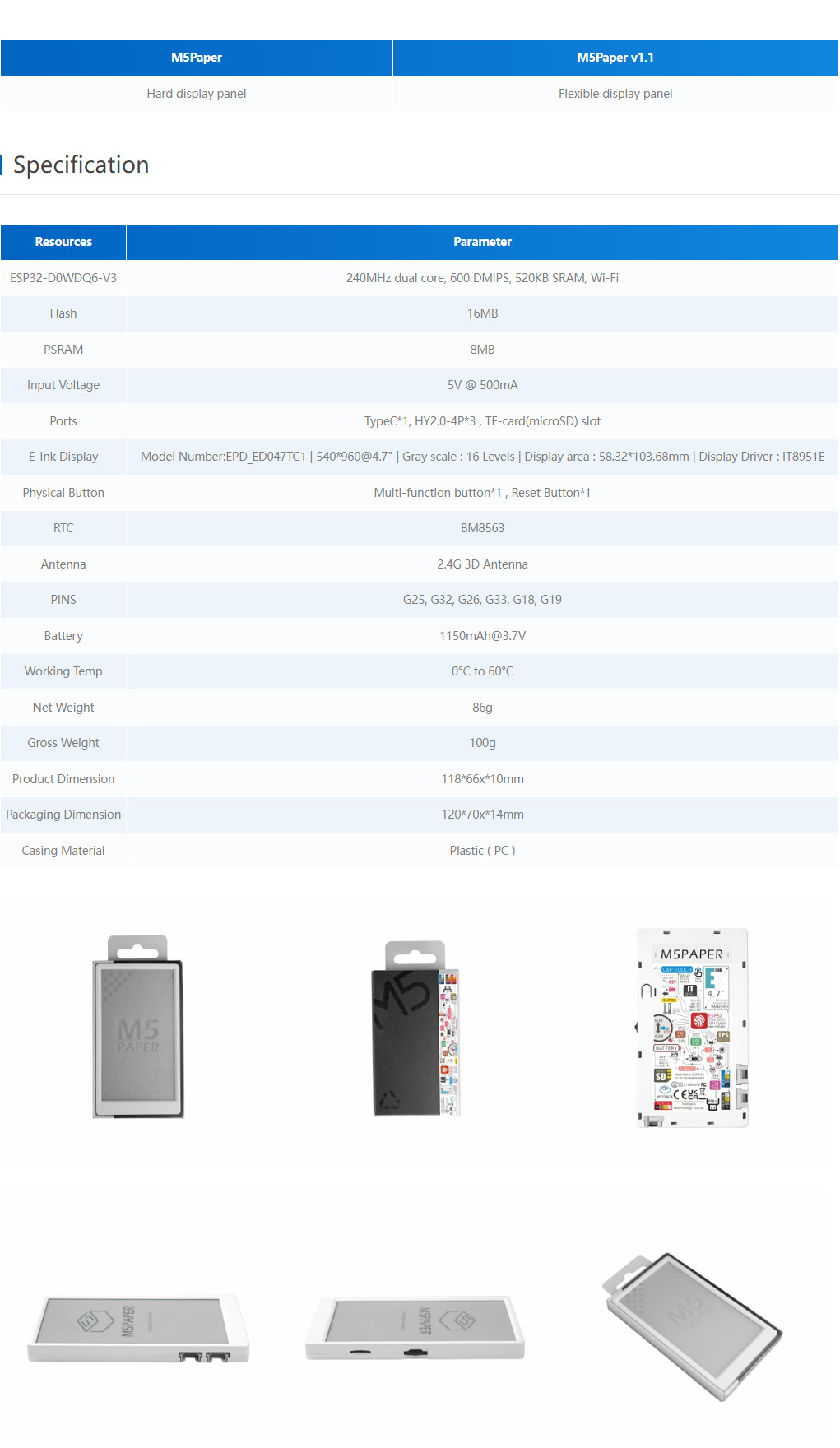 M5Stack Official M5Paper ESP32 Development Kit V1.1 (960X540, 4.7