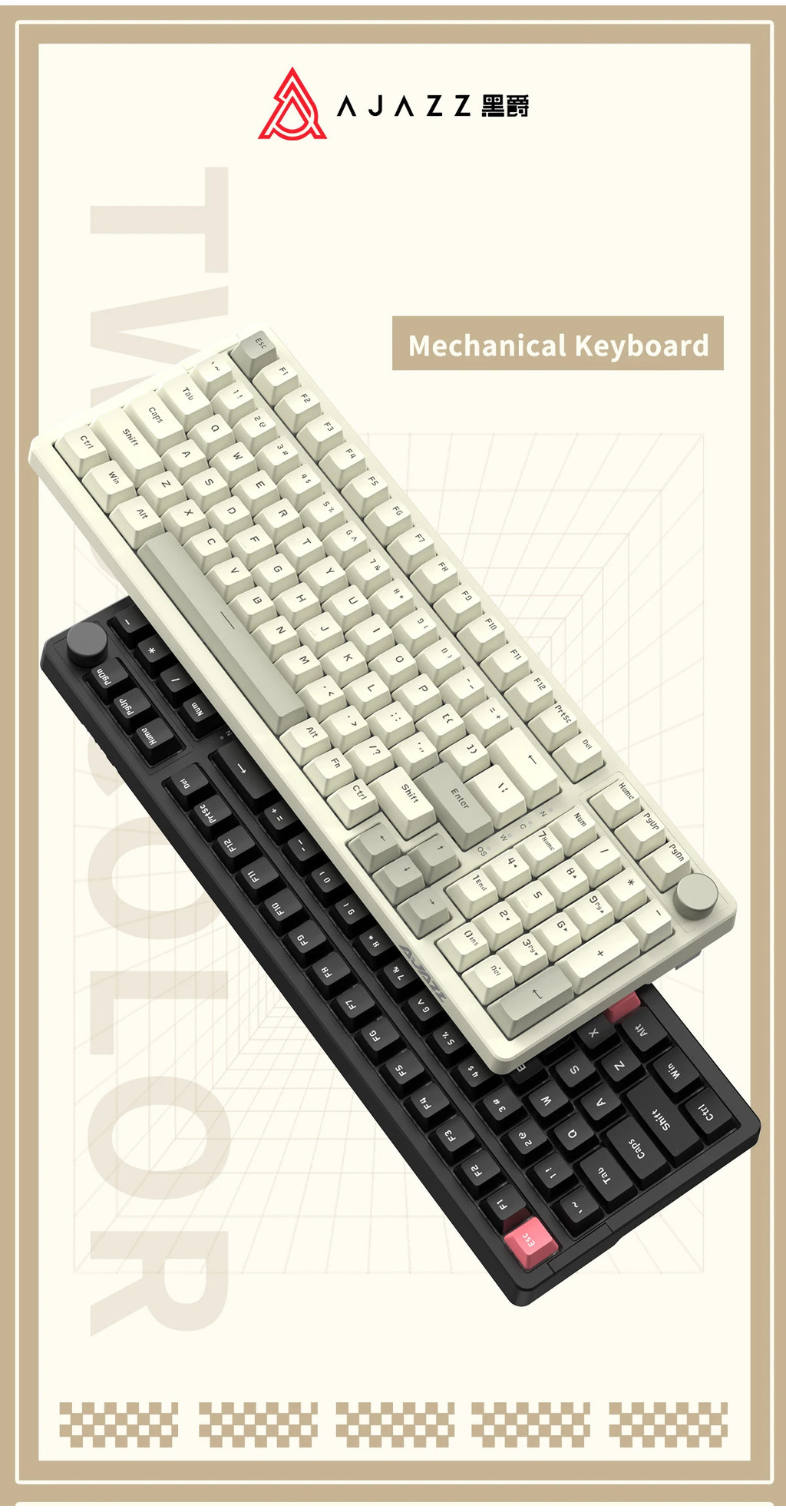 Ajazz AK992 Wired Mechanical Keyboard 98-Key Full Layout Hot-Swap USB ...
