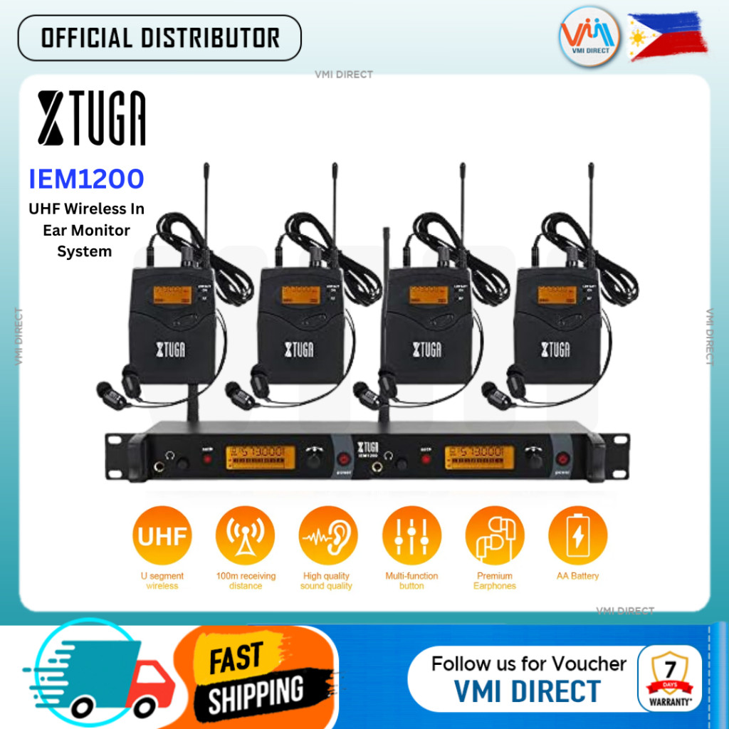 XTUGA IEM1200 Wireless In Ear Monitor System 2Channel Transmitter 4 ...