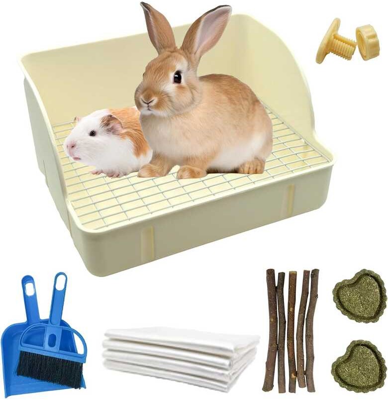 MUYG Rabbit Toilet,Bunny Plastic Square Cage with Grate Rabbits Corner ...