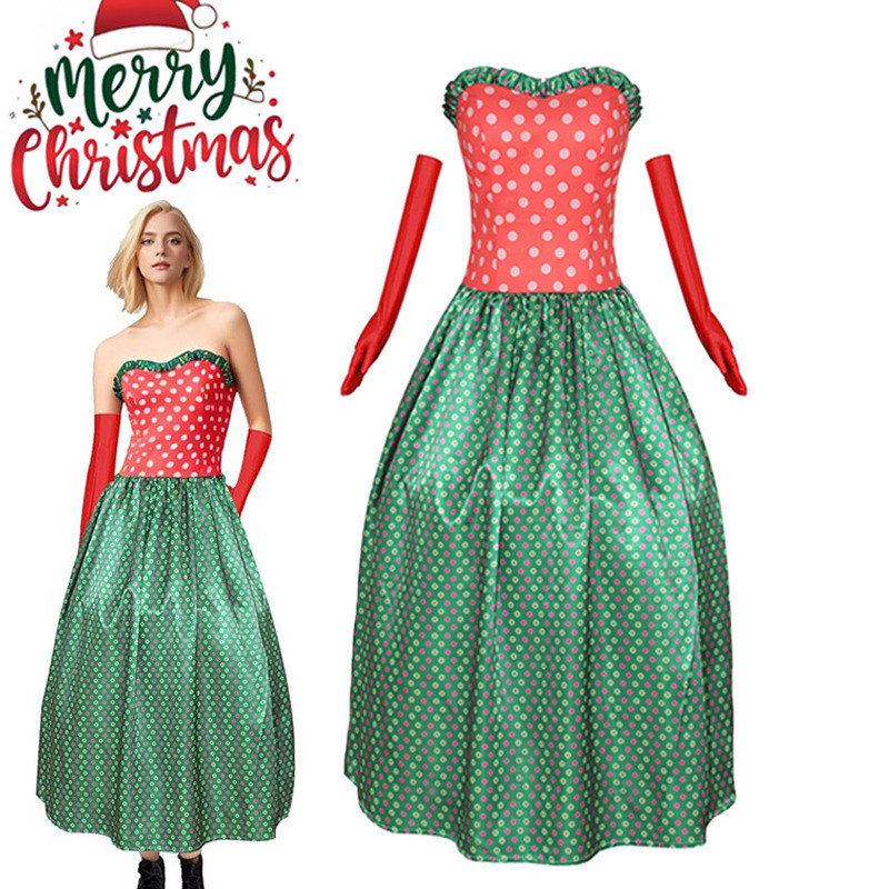 Martha May Whovier Costume Christmas Maxi Dress with Gloves Outfit for Women main image 1