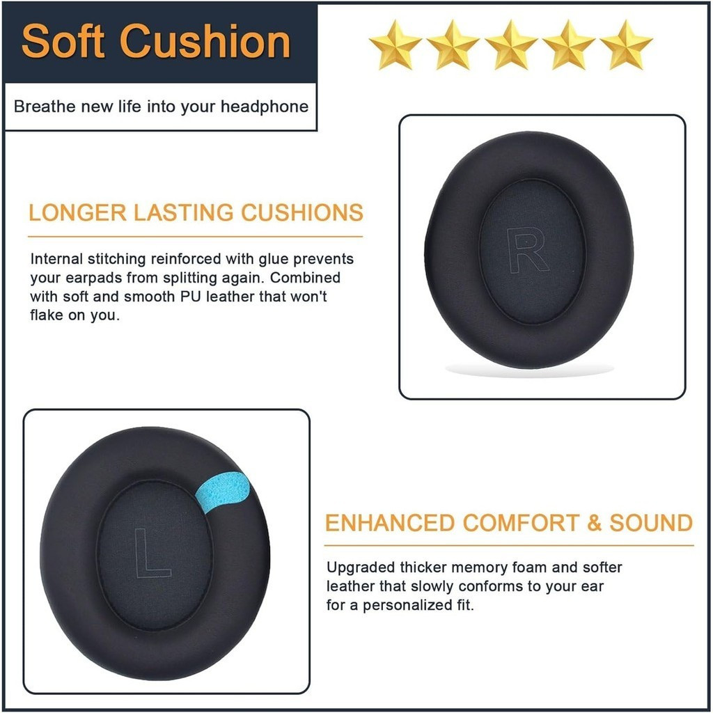 Ersatz-Ohrpolster Für Anker Soundcore Life Q30/Q35 – Protein-Leder Mit Memory-Schaum, Geräuschisolierend