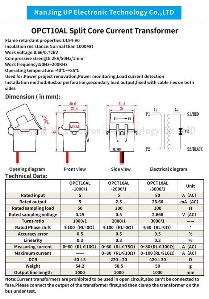 Micro Split Core Current Transformer ct clamp OPCT10AL1000/1 2000/1 ...