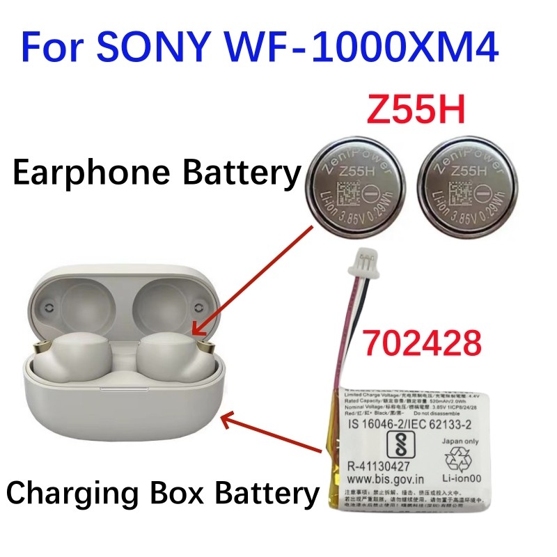 2PCS ZeniPower 1254 Z55H 3.85V Batteries + Case For Sony WF-1000XM4 Earbuds