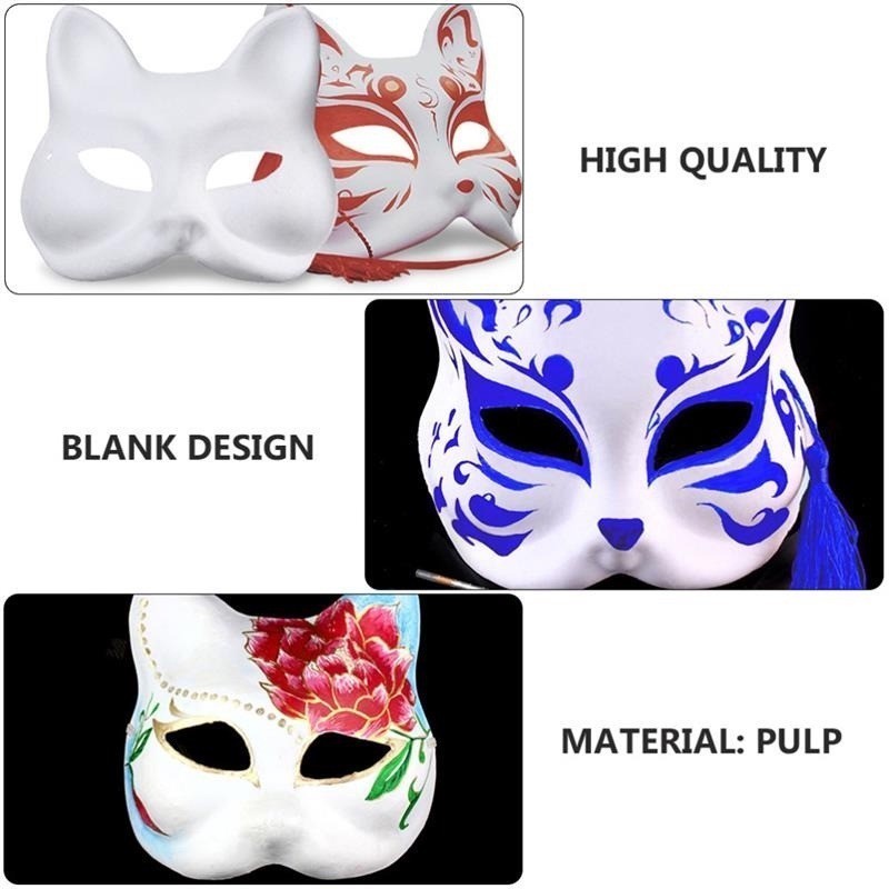 2Pcs Fox Mask Hand Painted Children's Hand Painted White Embryo Blank ...