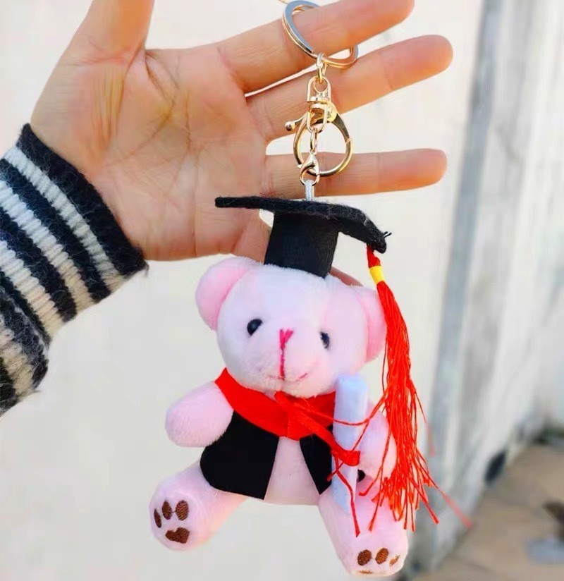 Graduation teddy bear keychain plush toy student backpack pendant doll ...