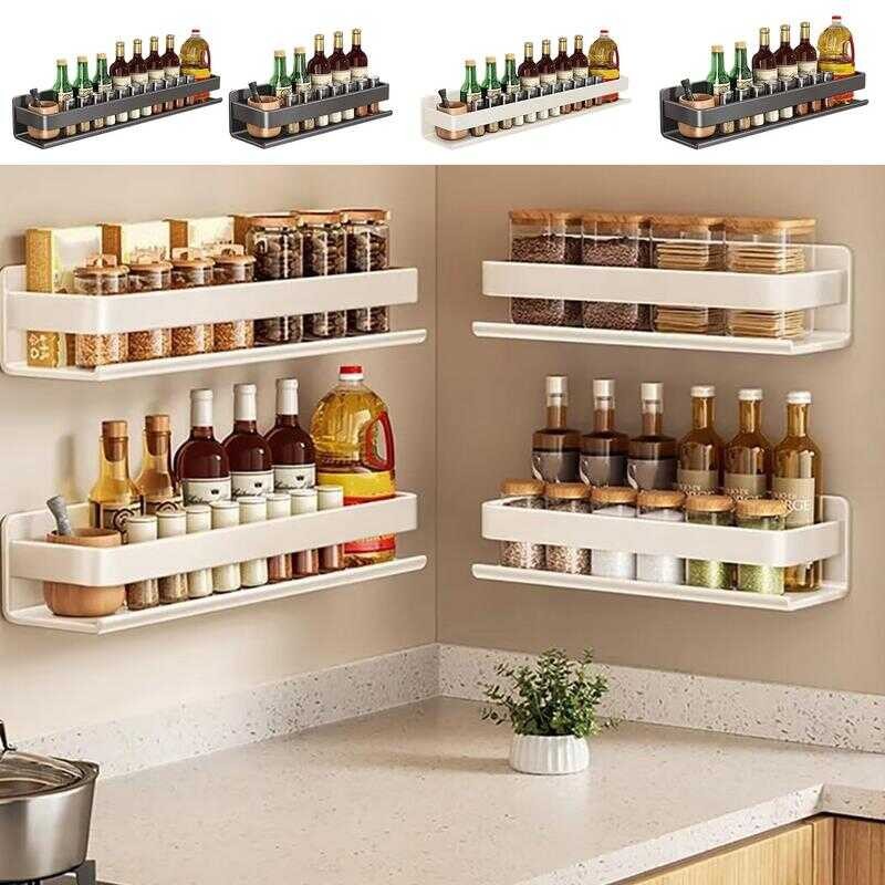Steel Stainless No-Drill Wall-Mounted Multi-Functional Kitchen Spice ...