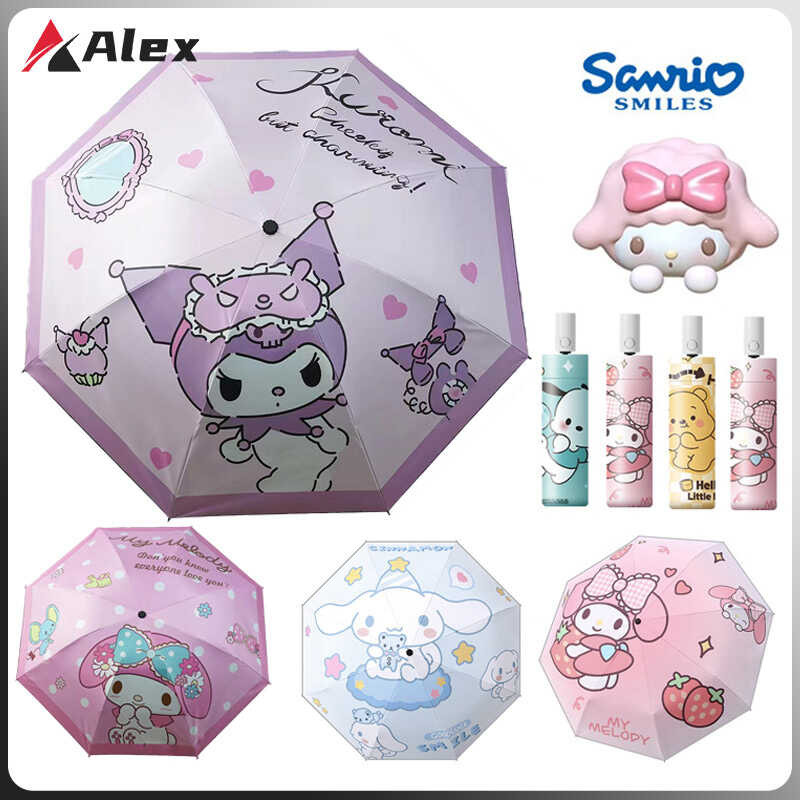 Kuromi My Sanrio Melody Folding Rain & S Ani-Uv Umbrella For Kids Girl ...