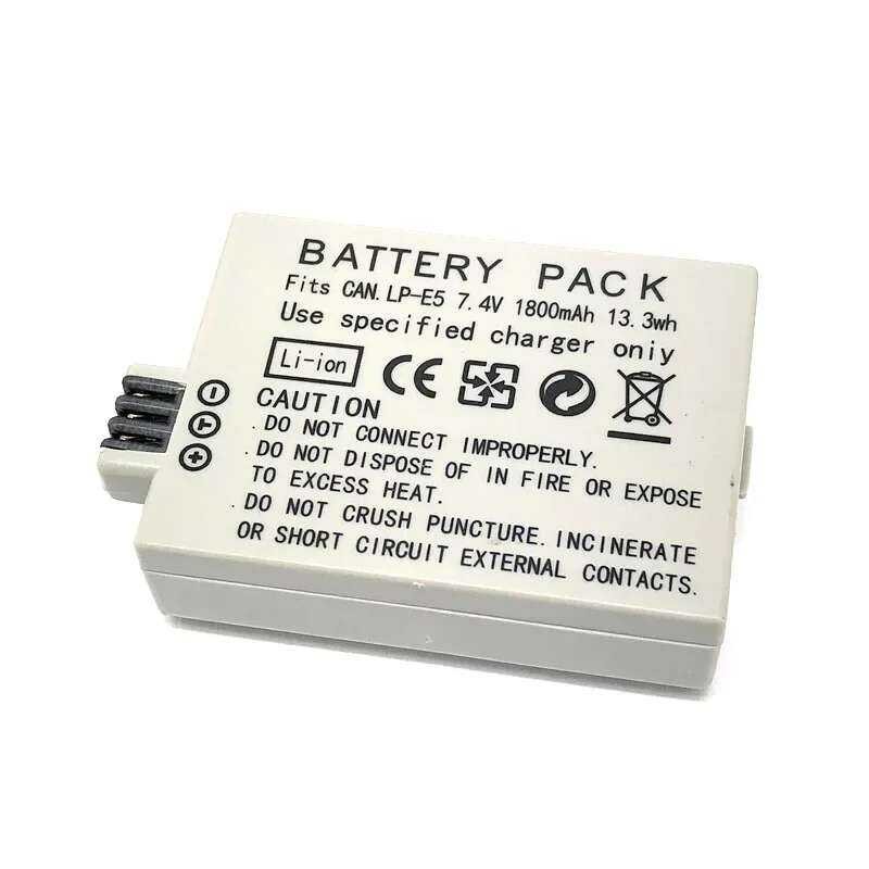 Batteria Sostitutiva Per Canon EOS 1000D, 450D, 500D, Kiss F, X2, X3, Rebel T1i – LP-E5 – 7.4V 1080mAh Li-ion (Grigia)