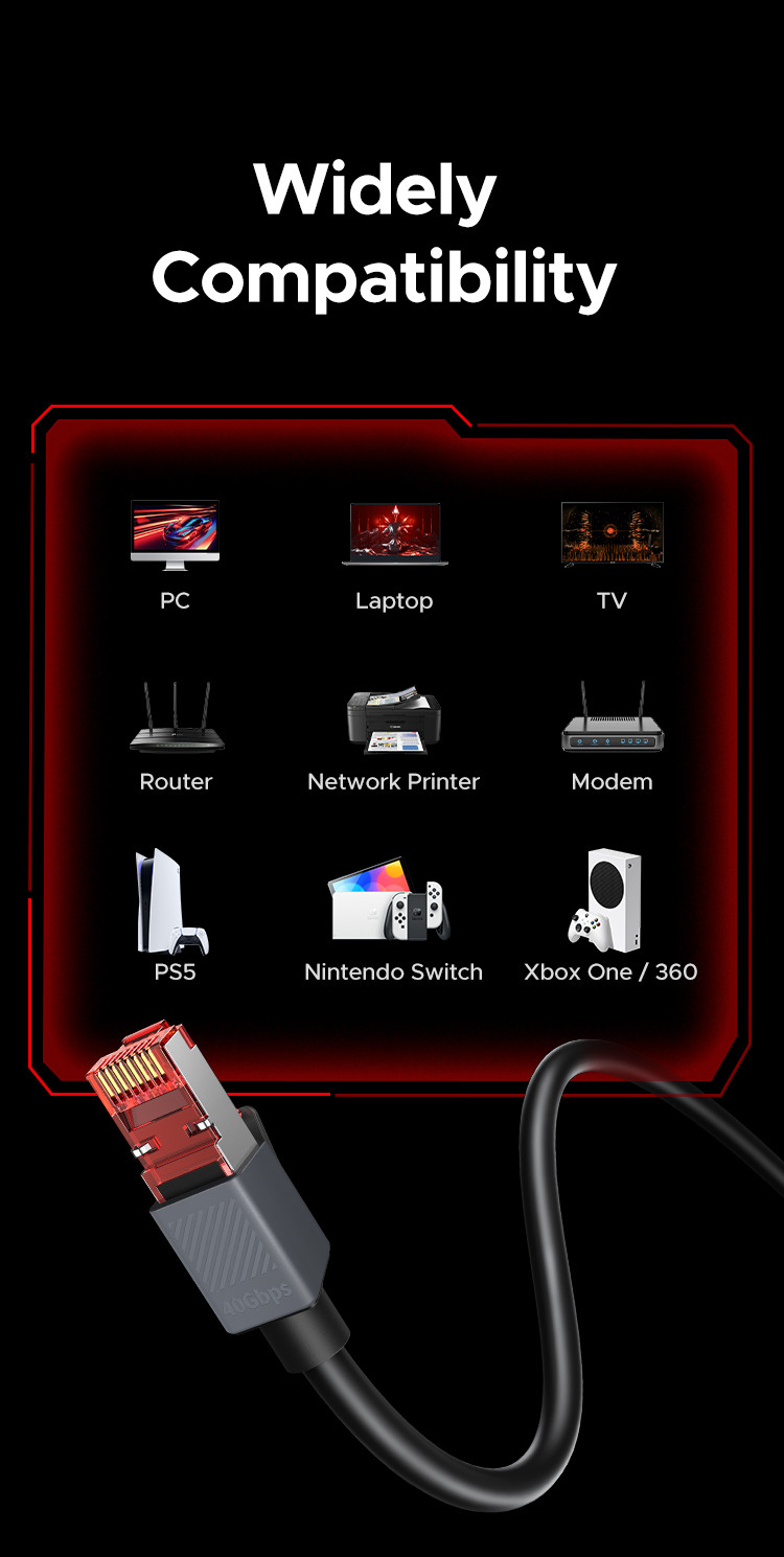 UGREEN 40Gbps CAT8 Ethernet Cable 2000MHz Gold-plated Connector CAT8 ...