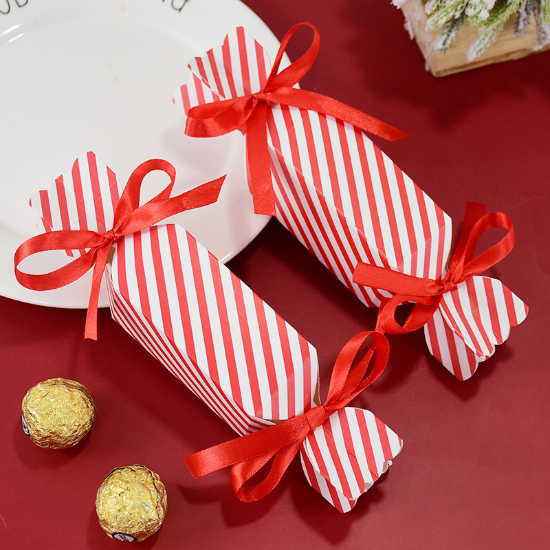10pcs/set Red Striped Candy Box with Ribbons Creative DIY Sweets ...