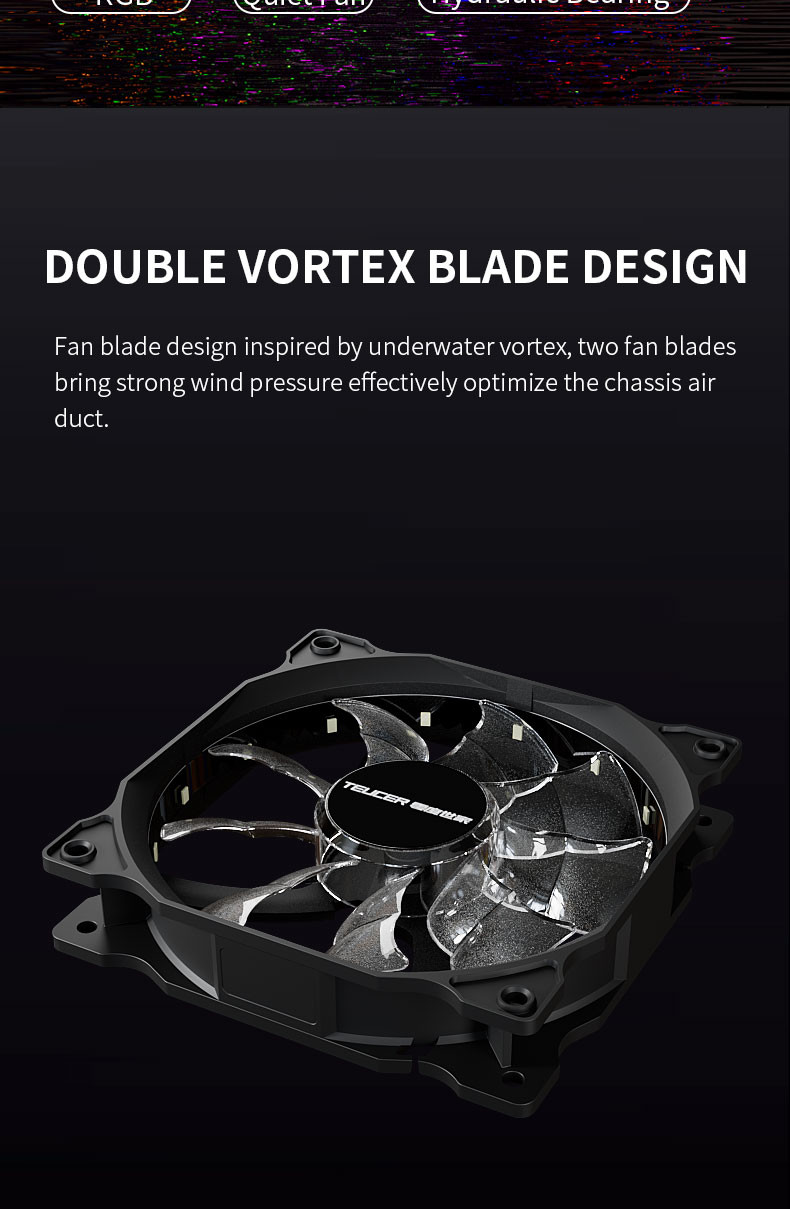 TEUCER 120mm Cooling Fan RGB Vortex Light Effects 12V Big 4Pin ...