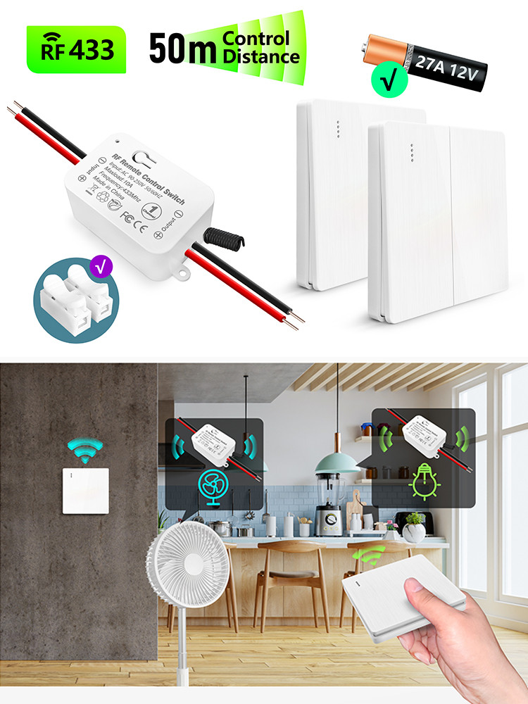 RF 433 MHz Wireless Light Switch 86 Type Wall Panels Remote Control AC ...