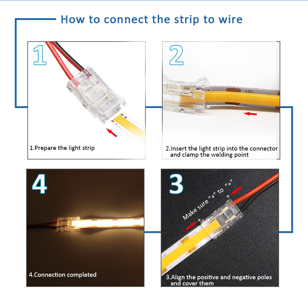 5 PCS Solderless LED Connector 2 Pin 5mm 8mm 10mm Strip to Strip Power ...