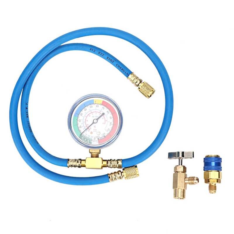 Kit R134a Recharge Measuring Hose Can Tap Gauge Refrigerant Charging