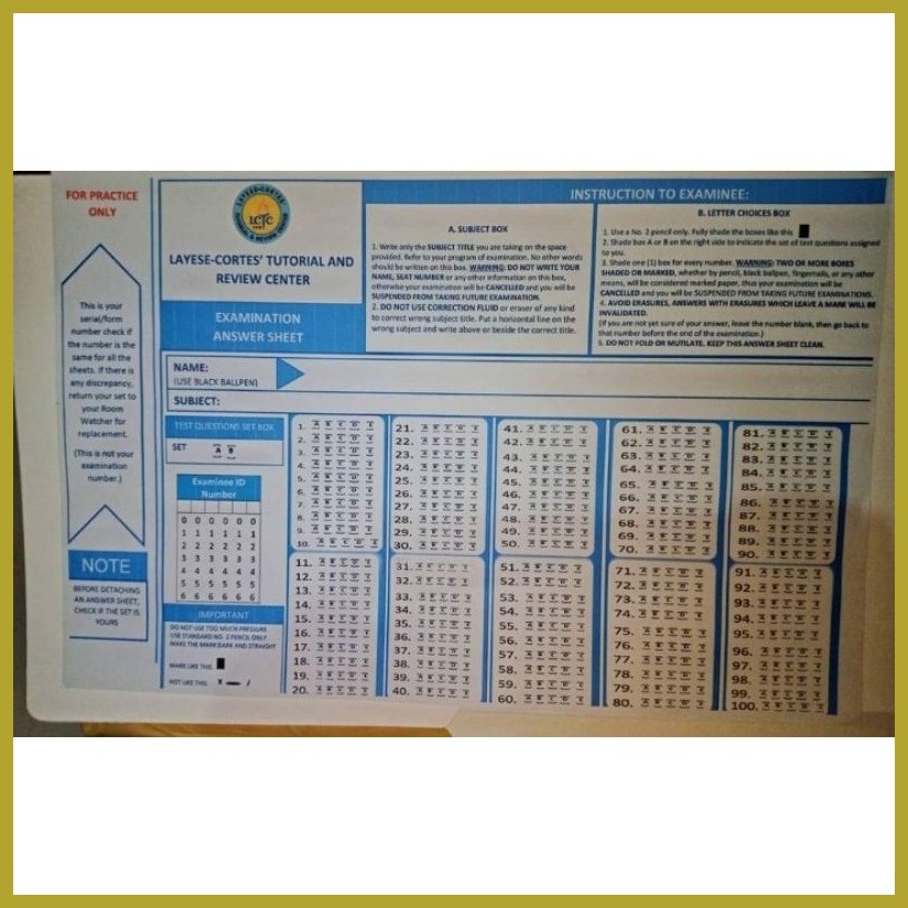 LET ANSWER SHEET (Practice Shading Only) 3 pieces | Shopee Philippines