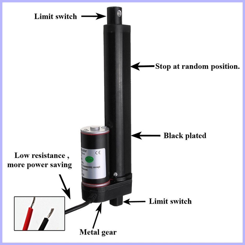 900N/225Lbs Black Linear Actuator Electric Linear Motor Moving Distance ...